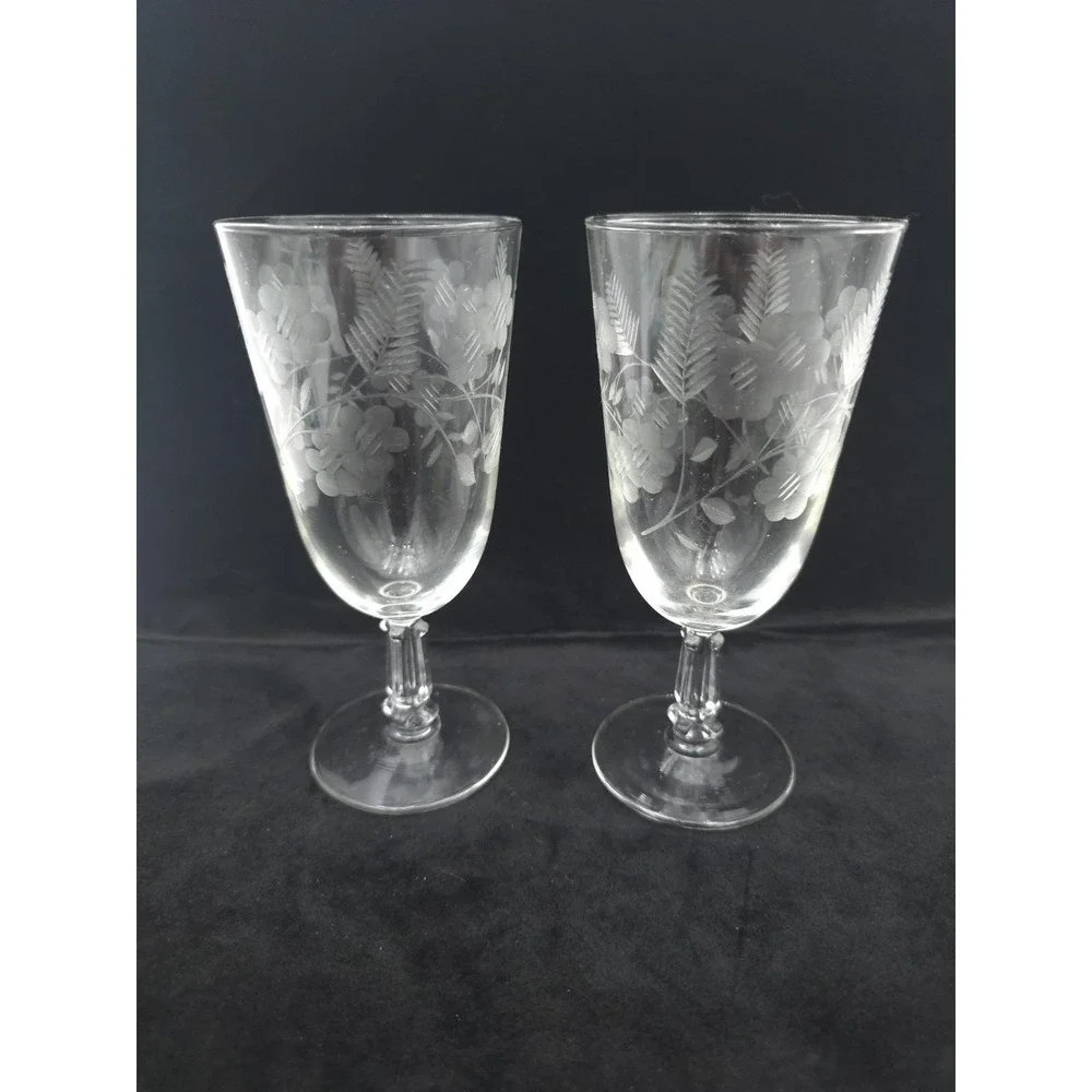 Pair Libbey Garland Juice Glasses Goblets Etched clear Iced Tea 6